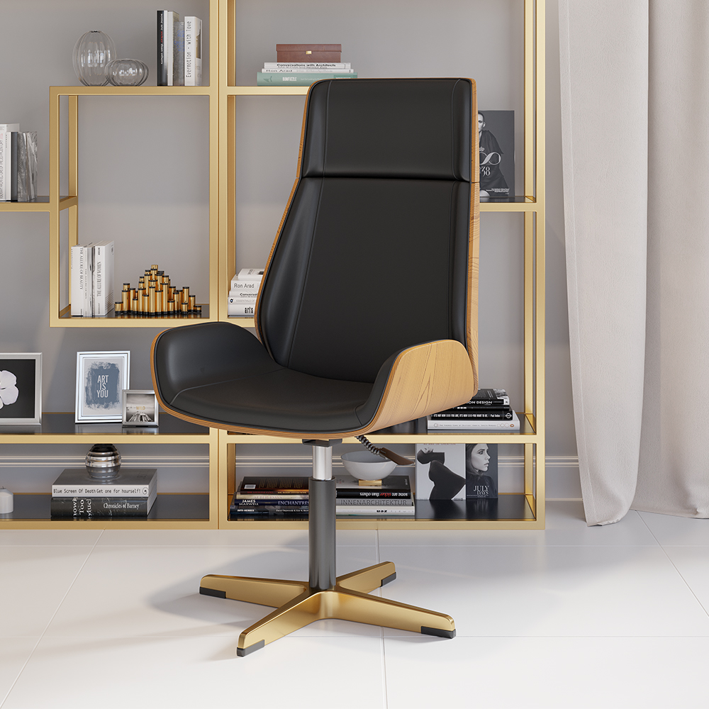 Schwarzer Leder-moderner Home-Office-Stuhl Gepolsterter Chefsessel mit hoher Rückenlehne