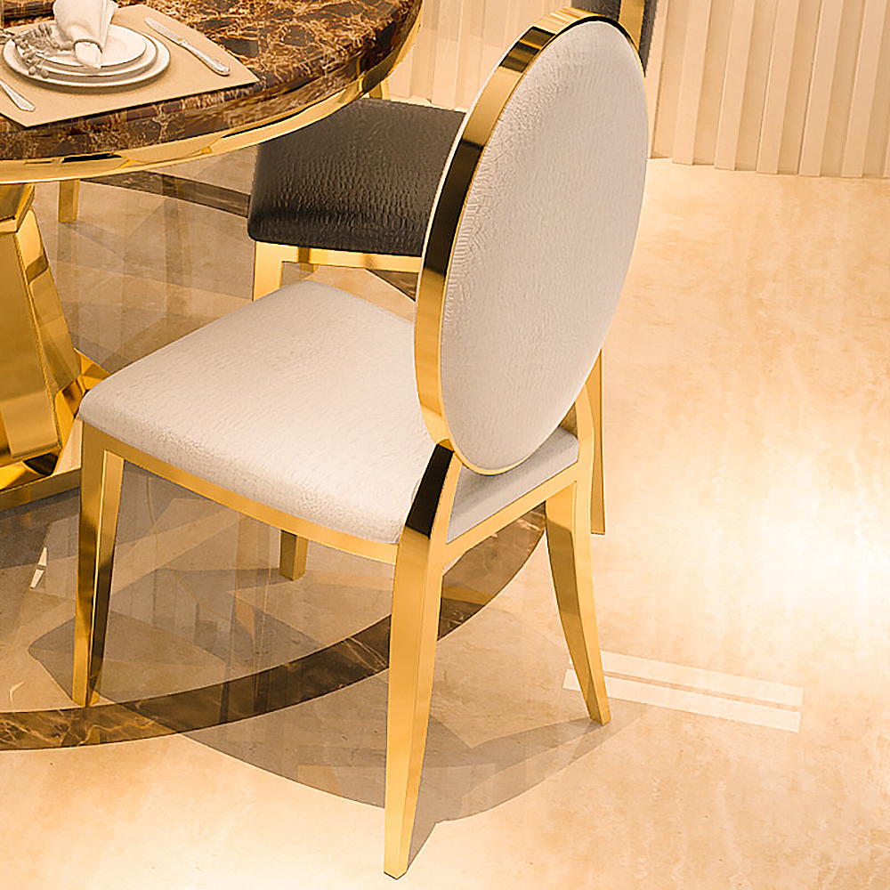 Lot de 2 chaises de salle à manger rembourrées en similicuir blanc classique en acier inoxydable doré