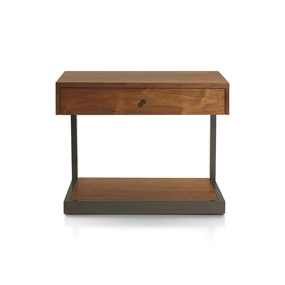 Walnut Bedroom Nightstand with Drawer with Shelf Bedside Table Wood