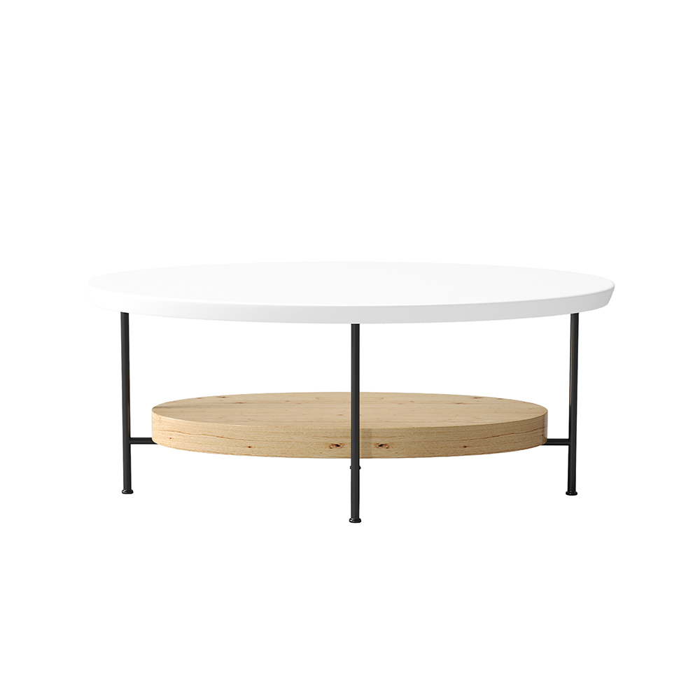 1000mm Modern White & Natural Oval Coffee Table with Storage Shelf Light Wood and Metal