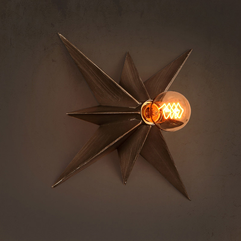 

Industrial Metal Wall Sconce with Star Shade Rust and Exposed Edison Bulb