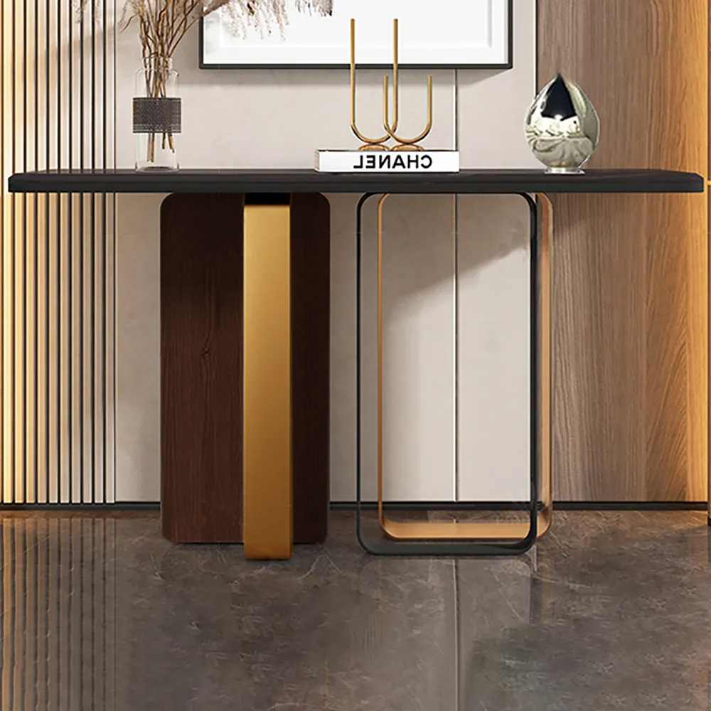 

55.1" Narrow Console Table with Marble Tabletop & Metal Frame in Black