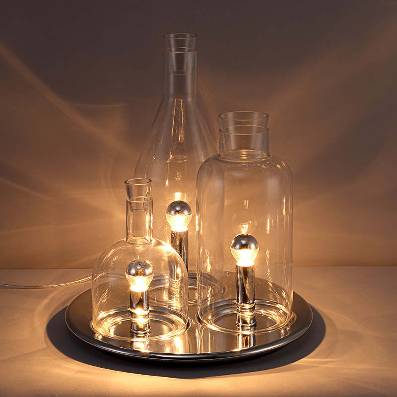 

Modern Creative Table Lamp wtih Clear Wine Bottle & Round Tray Base