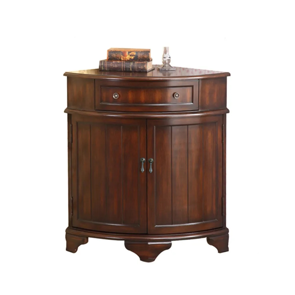 Rustic Walnut Corner Cabinet Triangle Accent Cabinet with Drawer & Shleves