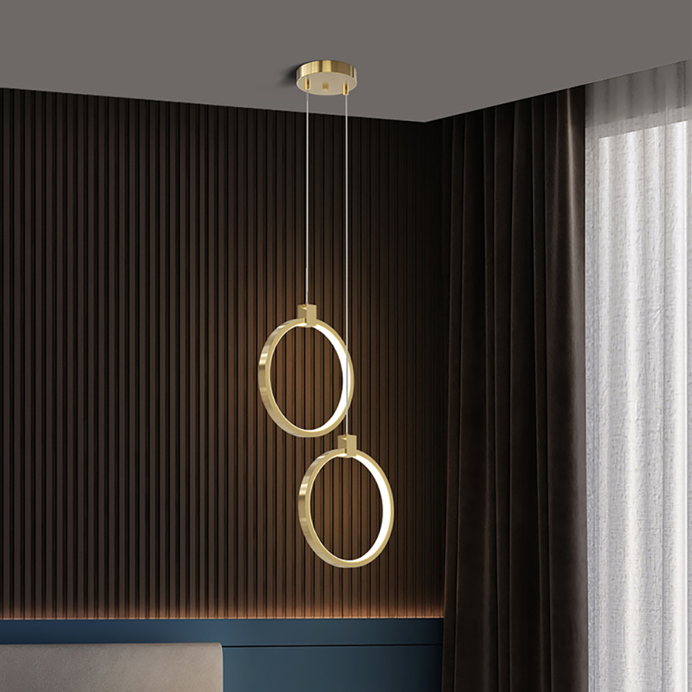 Image of 2-Light Circle Pendant Light Gold Brass Charmed Hanging Light