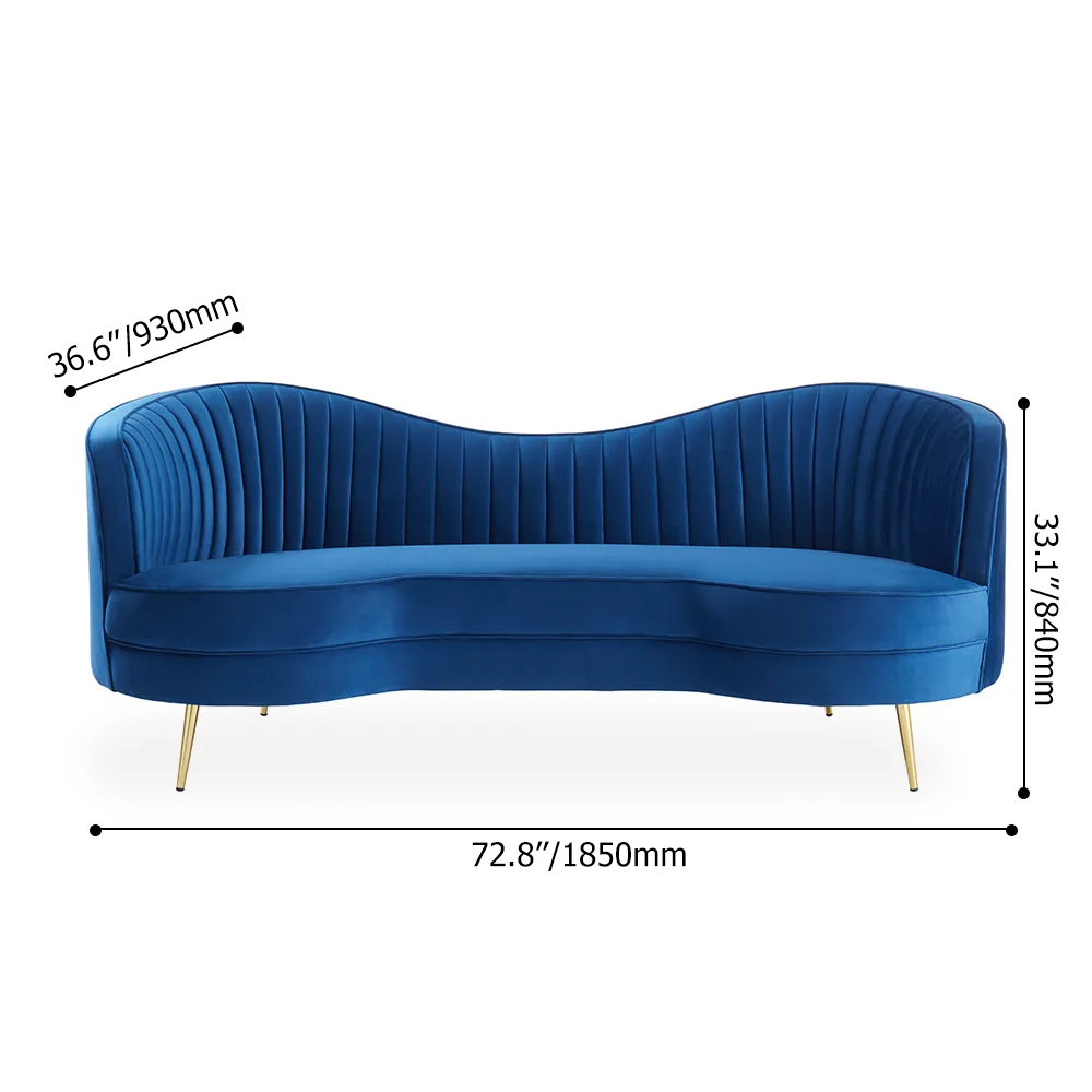 Luxury Blue Velvet Sofa Set 3 Pieces Living Room Set Curved 3Seater