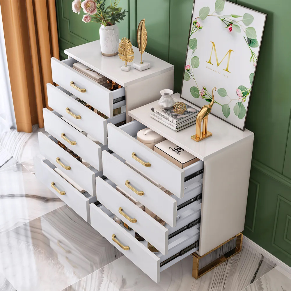 Modern White Chest with 4-Drawer Gold Legs in Large