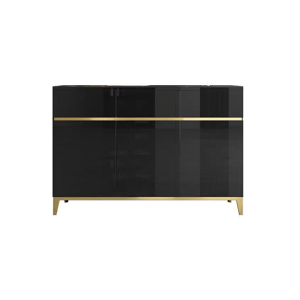 59" Black Modern Sideboard with Stone Top & 4 Doors & 4 Drawers in Large