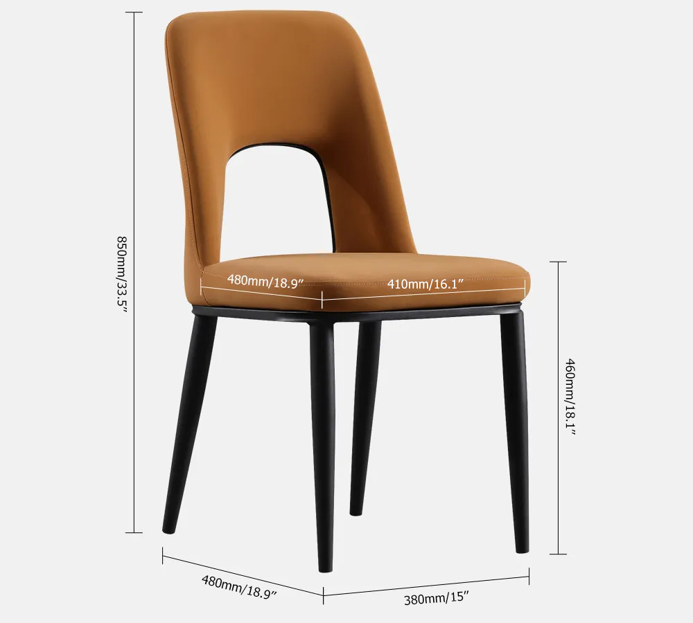 Modern Brown  Dining Chair Loop Backrest Armless Chair Carbon Steel in Black Set of 2
