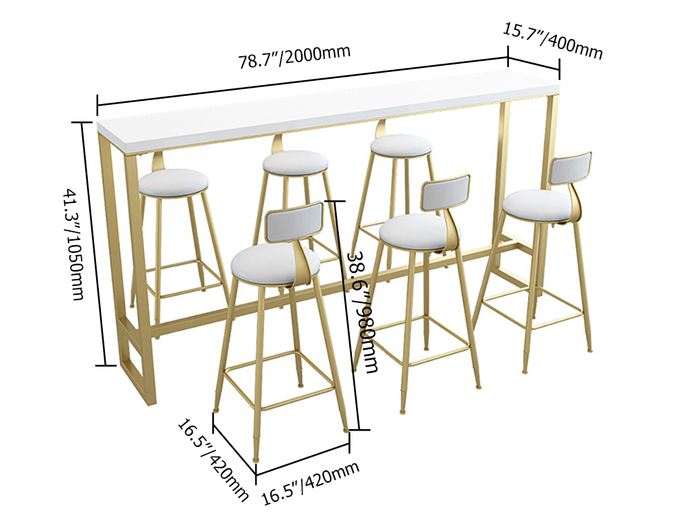 78.7" Modern Gold Bar Table Set Bar Stool Included Pub Set of 7