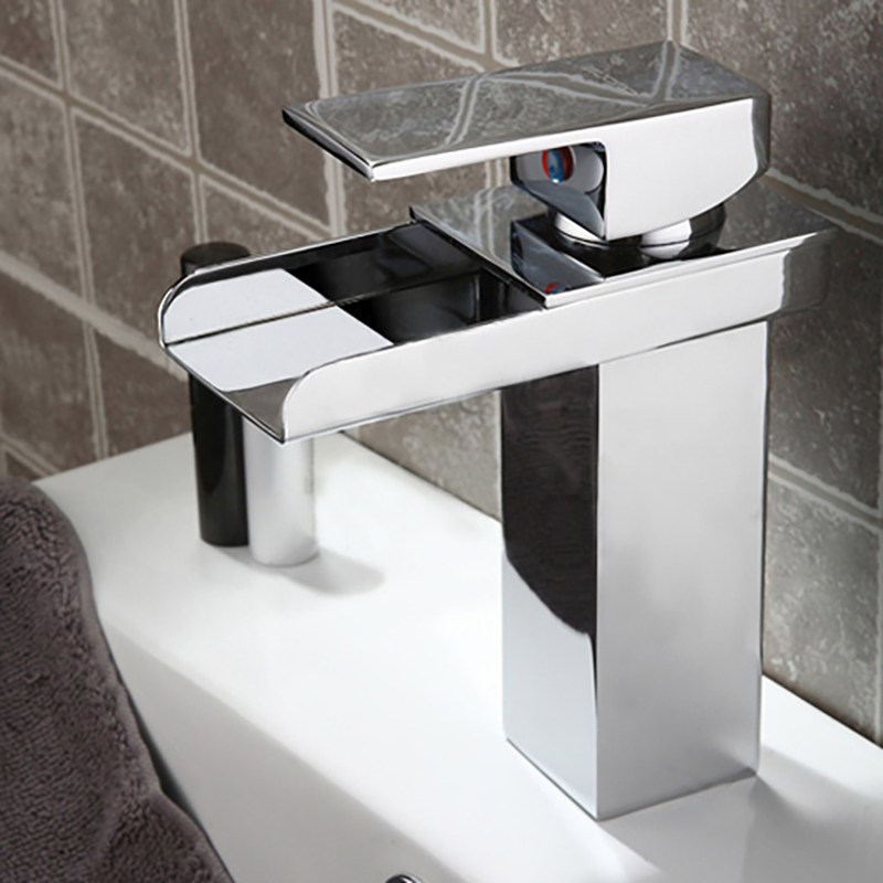 

Modern Waterfall Bathroom Sink Faucet in Chrome