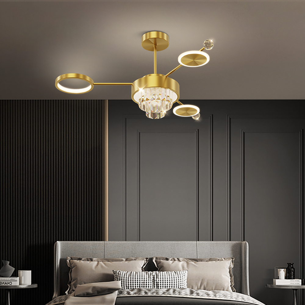 

Modern LED Crystal Chandelier 4-Light Sputnik Ceiling Light in Gold