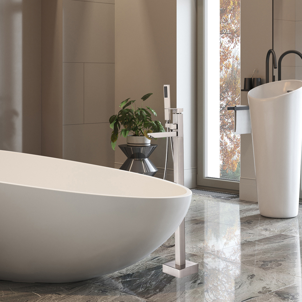 

Dree Modern Brushed Nickel Freestanding Tub Faucet with Handshower
