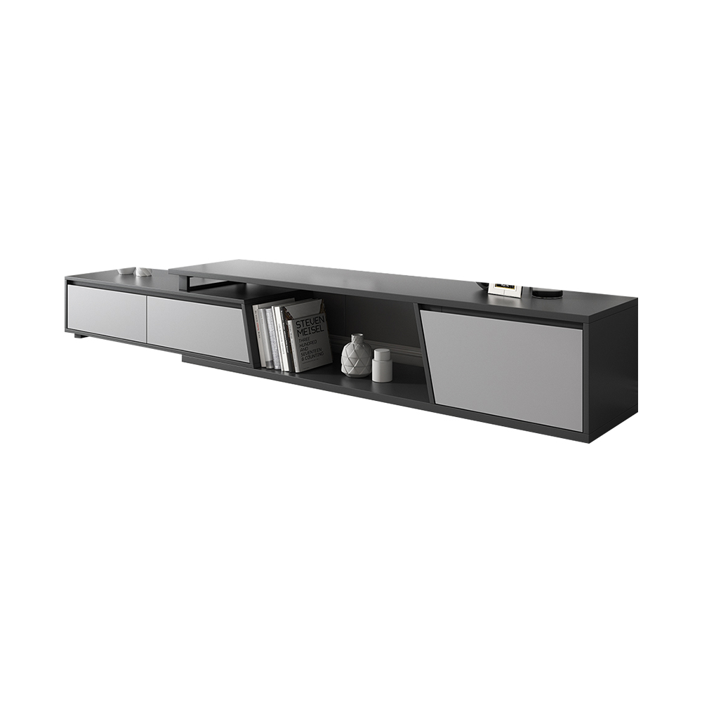 Minimalist Rectangle Gray Extendable TV Stand for 80-120 inch TV with 3 Drawers