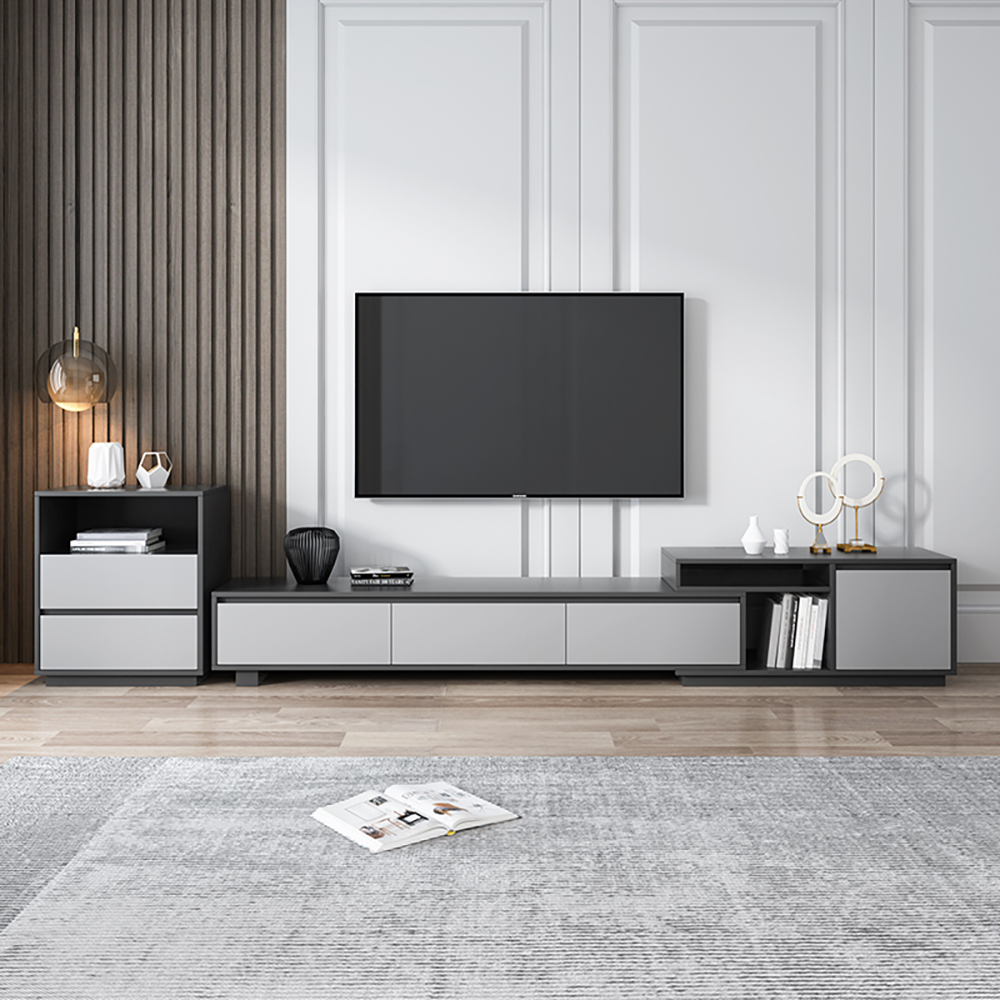 Modern 3-Drawer Retracted & Extendable TV Stand Up to 120"