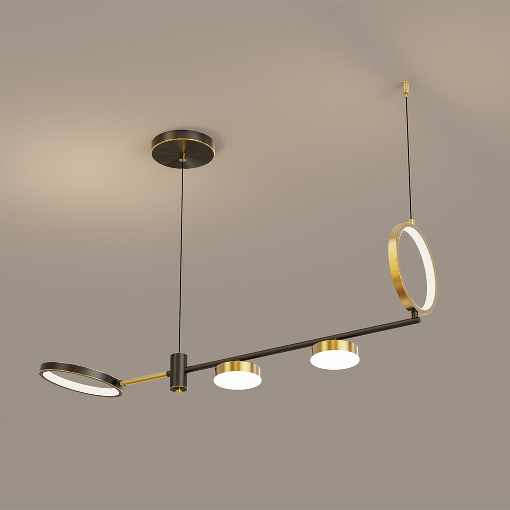 Moderne lineare Kücheninsel Licht Schwarz & Gold mit rotierendem LED-Licht