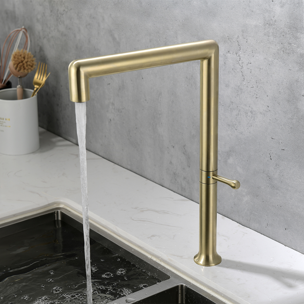 Modern Single Handle Swivel Control Kitchen Tap Stainless Steel in Brushed Gold