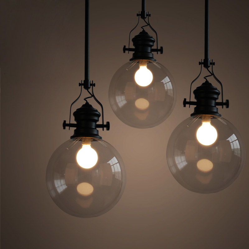 

Retro Single Pendant Light with Clear Glass Globe Shade