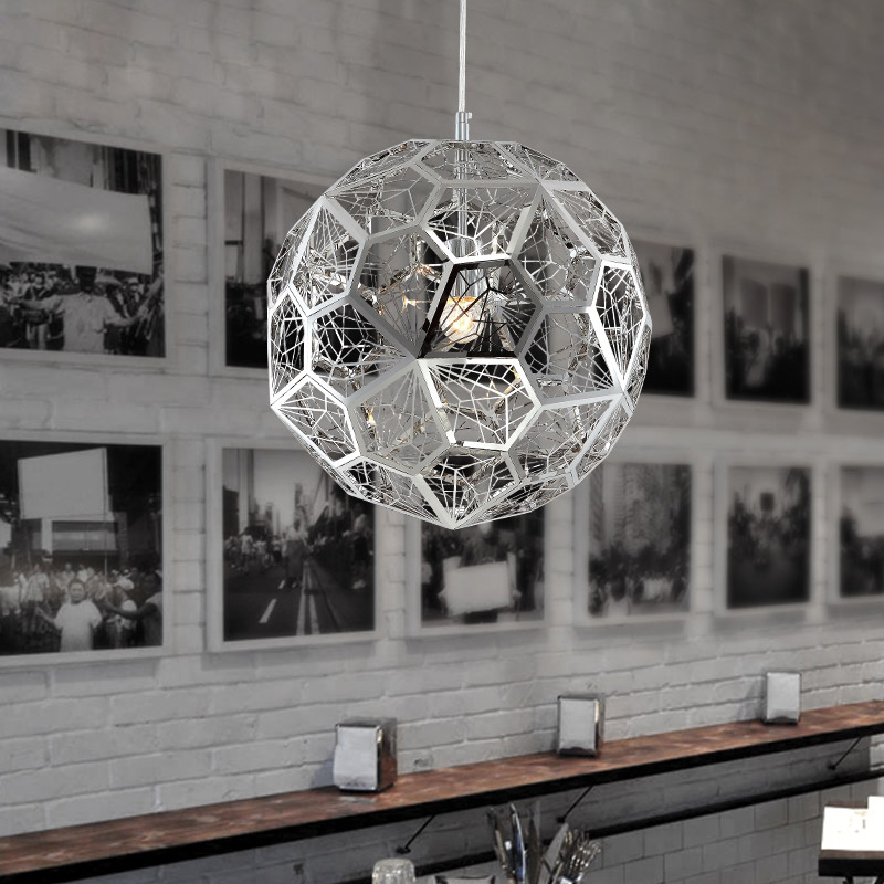 

Chrome 1-Light Small Pendant Light Geometric Hollow-Out Globe