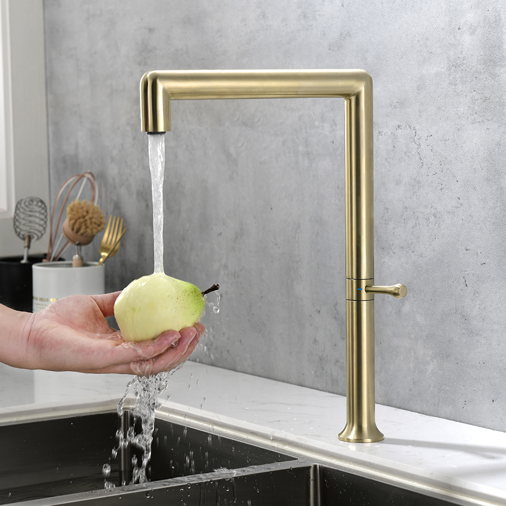 Modern Single Handle Swivel Control Kitchen Tap Stainless Steel in Brushed Gold