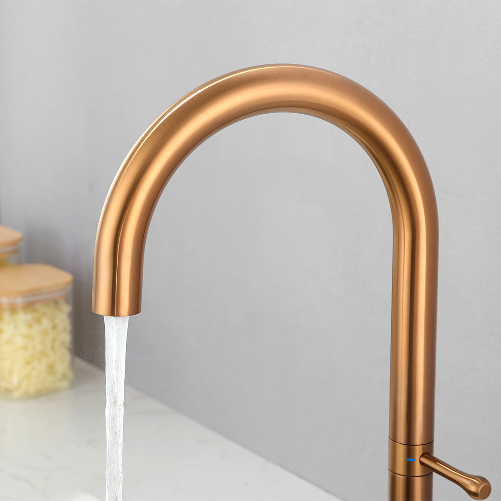 Swivel Control Modern Kitchen Tap Single Handle Stainless Steel in Rose Gold