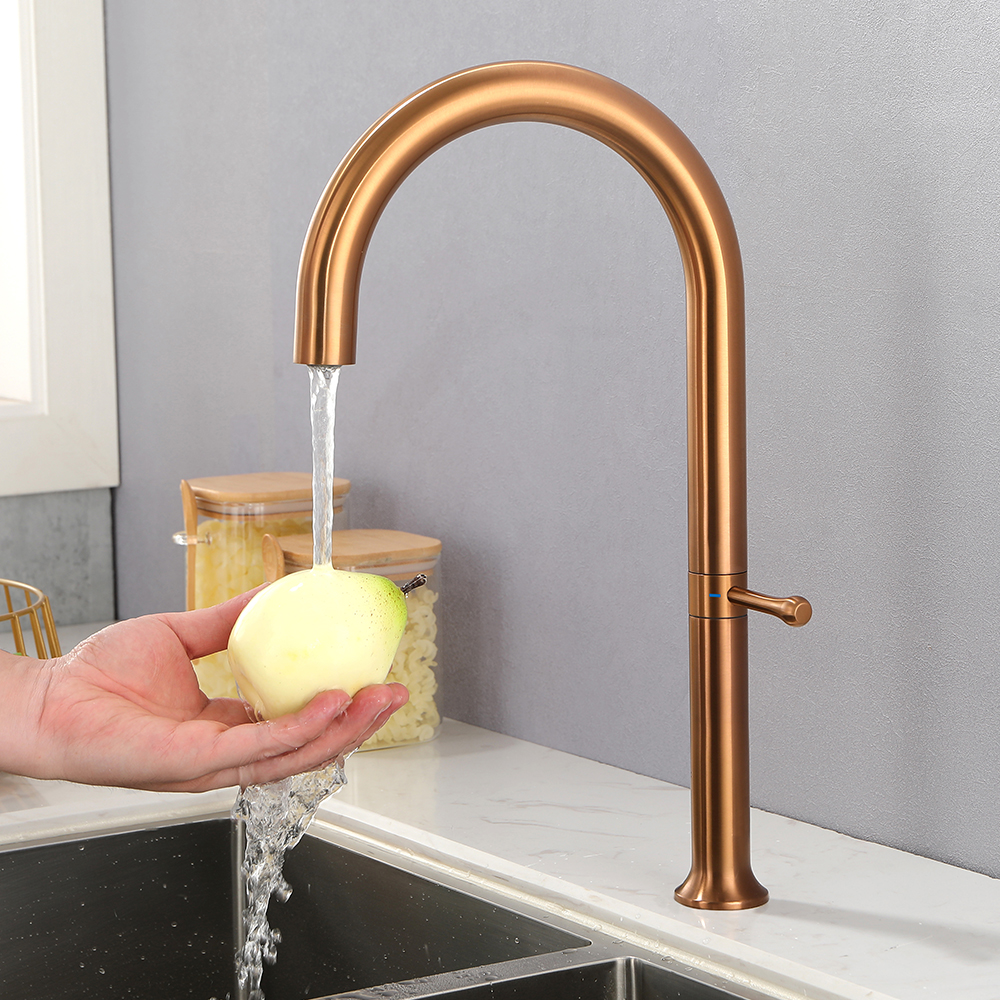 Swivel Control Modern Kitchen Tap Single Handle Stainless Steel in Rose Gold