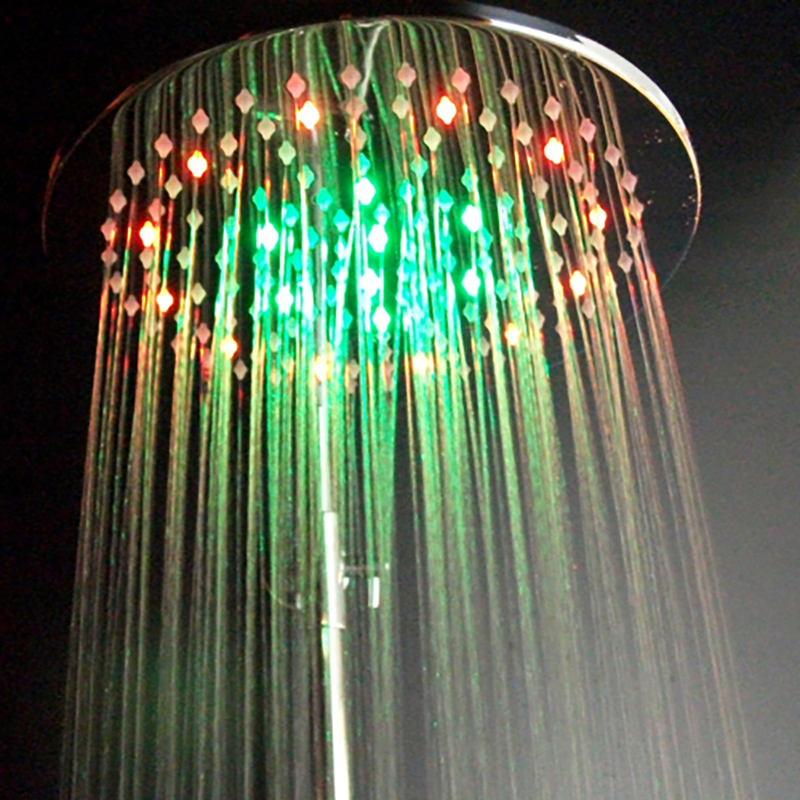 

Chrome 12 Inch Round LED 7 Colors Rain Shower Head Solid Brass