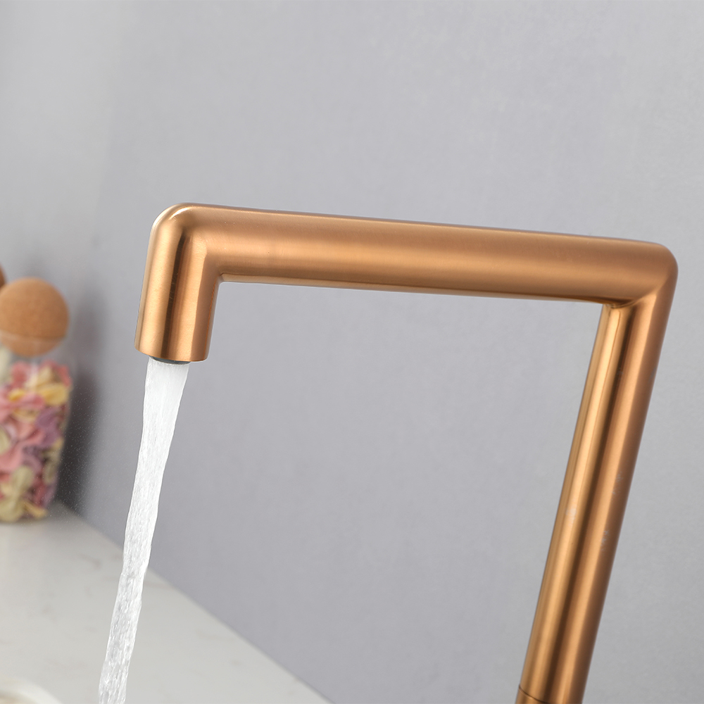 Modern Single Handle Swivel Control Kitchen Tap Stainless Steel in Rose Gold
