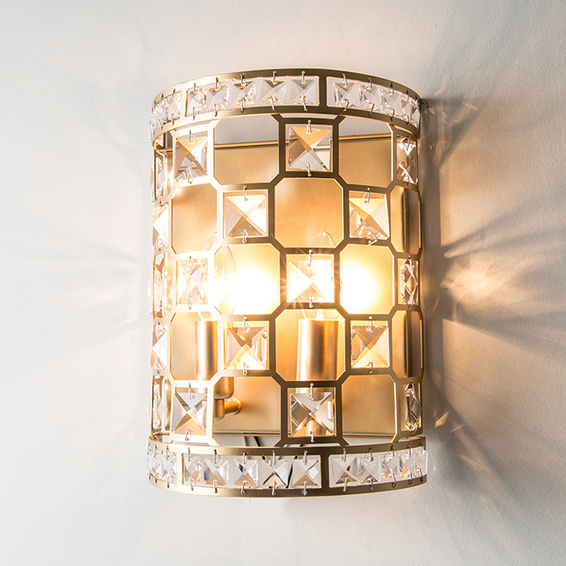 

Modern Design Half Cylinder Shaped Clear Crystal 2-Light Wall Light in Gold