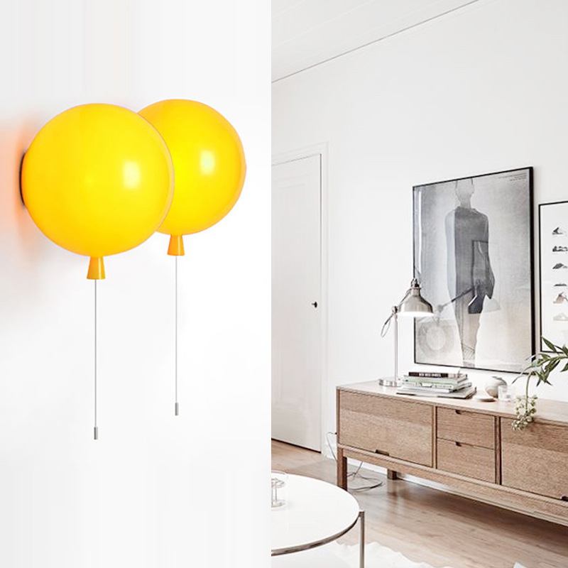 

Modern Yellow Balloon Wall Sconce Light with Pull Chain