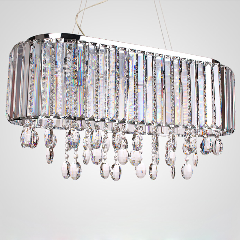 Image of 8-Light Oval Kitchen Island Light with Crystal Prisms in Smokey Gray