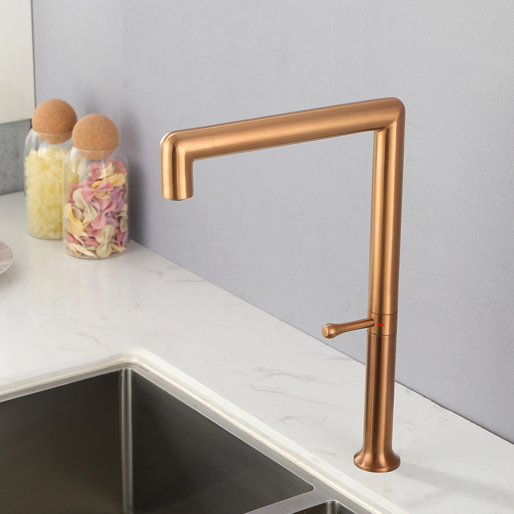 Modern Single Handle Swivel Control Kitchen Tap Stainless Steel in Rose Gold