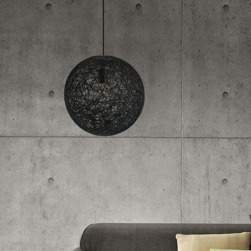 

Randi Black Rattan Ball Single-Light Pendant Light in Chrome