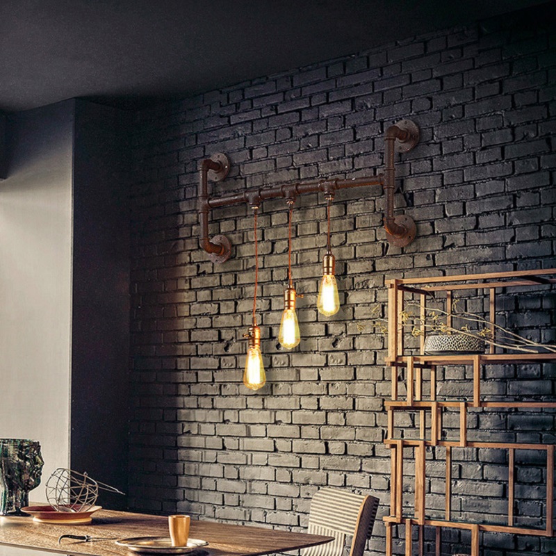 

3-Light Rust Armed Wall Sconce Pipe Wall Light