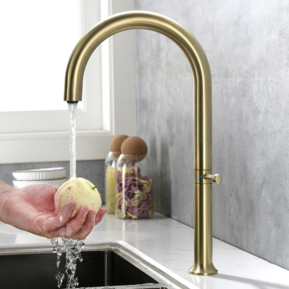 Swivel Control Modern Kitchen Tap Single Handle Stainless Steel in Brushed Gold