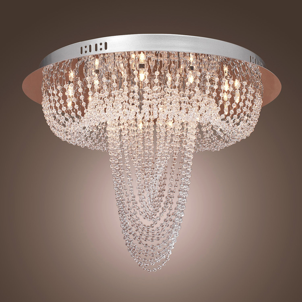 

Purda 2-Tier Round Chrome Glass Flush Mount Ceiling Light with Draped Strands
