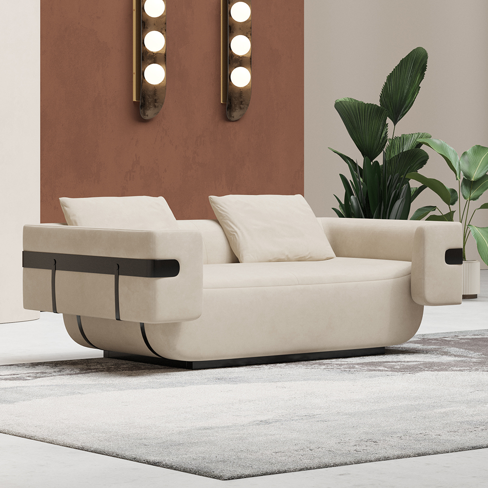 

73" Creative Off-White Loveseat with Square Arms Low Back Leath-Aire Sofa
