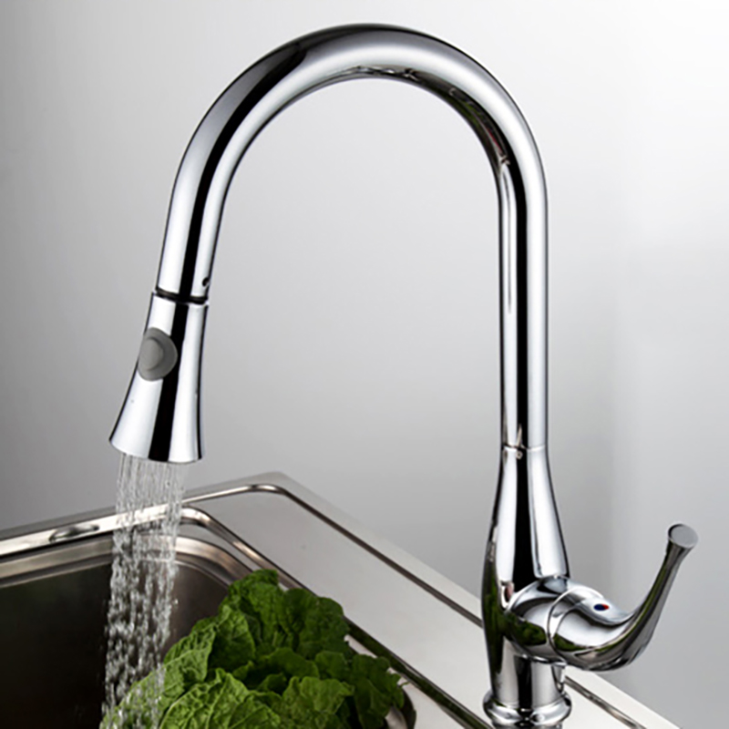 

Peko Chrome Single Handle Pull-Down Spray Kitchen Faucet