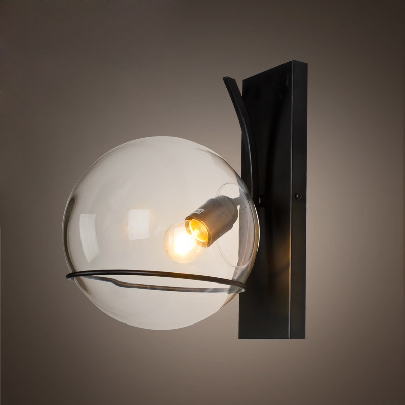 

Modern 1-Light Indoor Wall Sconce in Black Glass Globe Shade Included