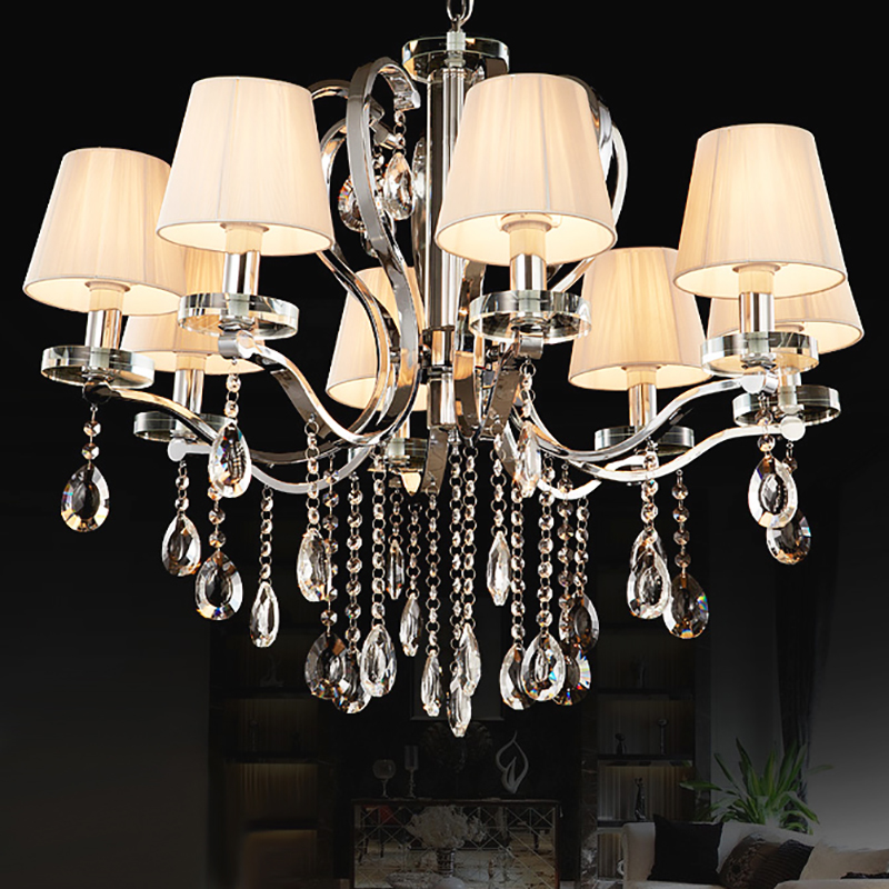 

8-Light Silk Shaded Crystal Chandelier with Polished Chrome Frame