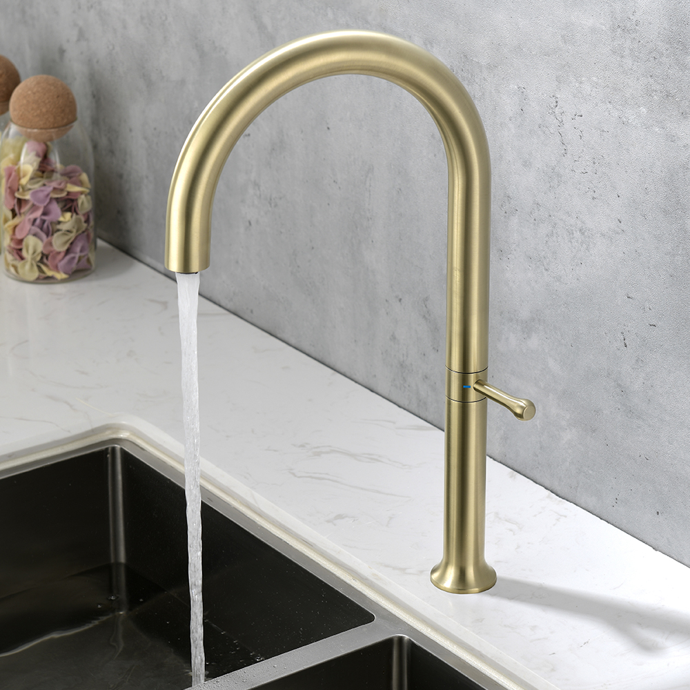 Swivel Control Modern Kitchen Tap Single Handle Stainless Steel in Brushed Gold