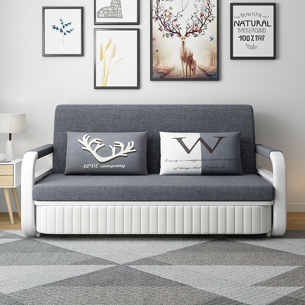 Modernes gepolstertes Schlafsofa in Grau aus Baumwolle & Leinen mit Stauraum