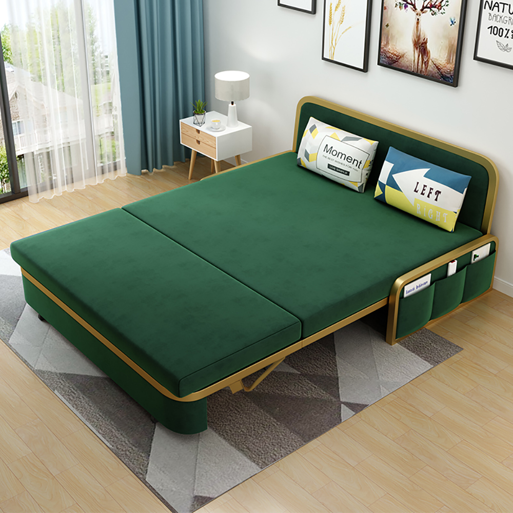 Modern Convertible Sofa Bed With Storage Velvet Upholstery In Green ...