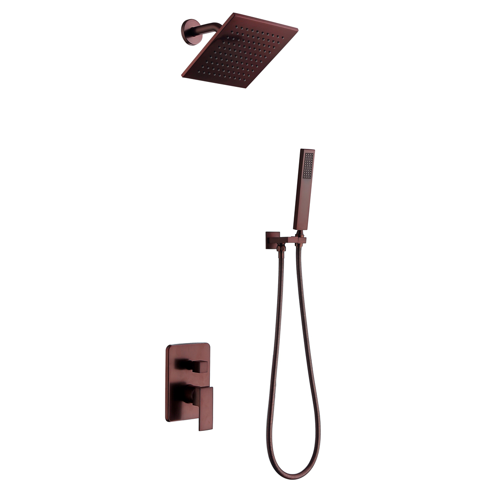 Wall Mounted Square Rain Shower Head & Hand Shower System in Oil Rubbed