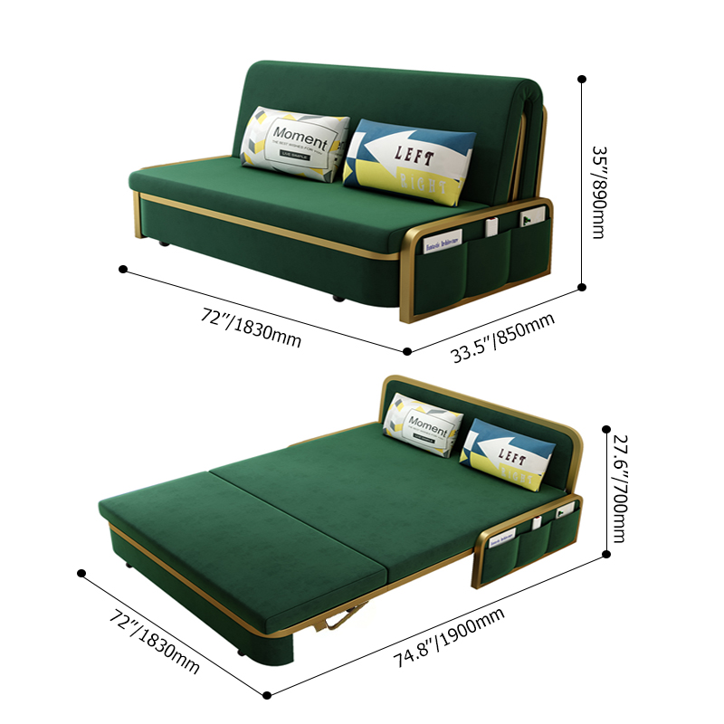 Modern Convertible Sofa Bed with Storage Velvet Upholstery in Caramel