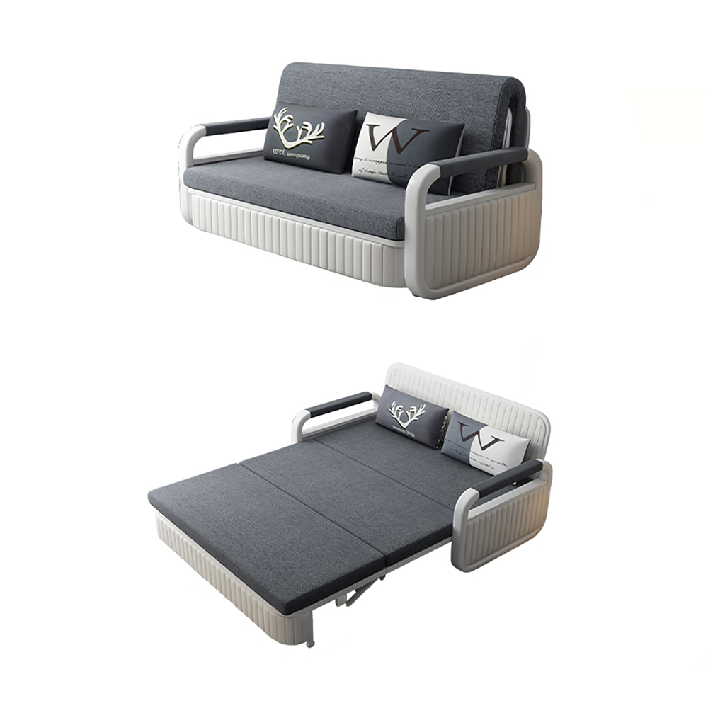 Modernes gepolstertes Schlafsofa in Grau aus Baumwolle & Leinen mit Stauraum