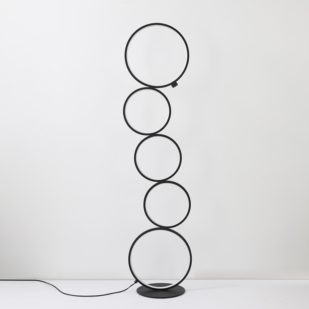 Black LED Floor Lamp 5-Ring Novelty Dimmable Standing Lamp