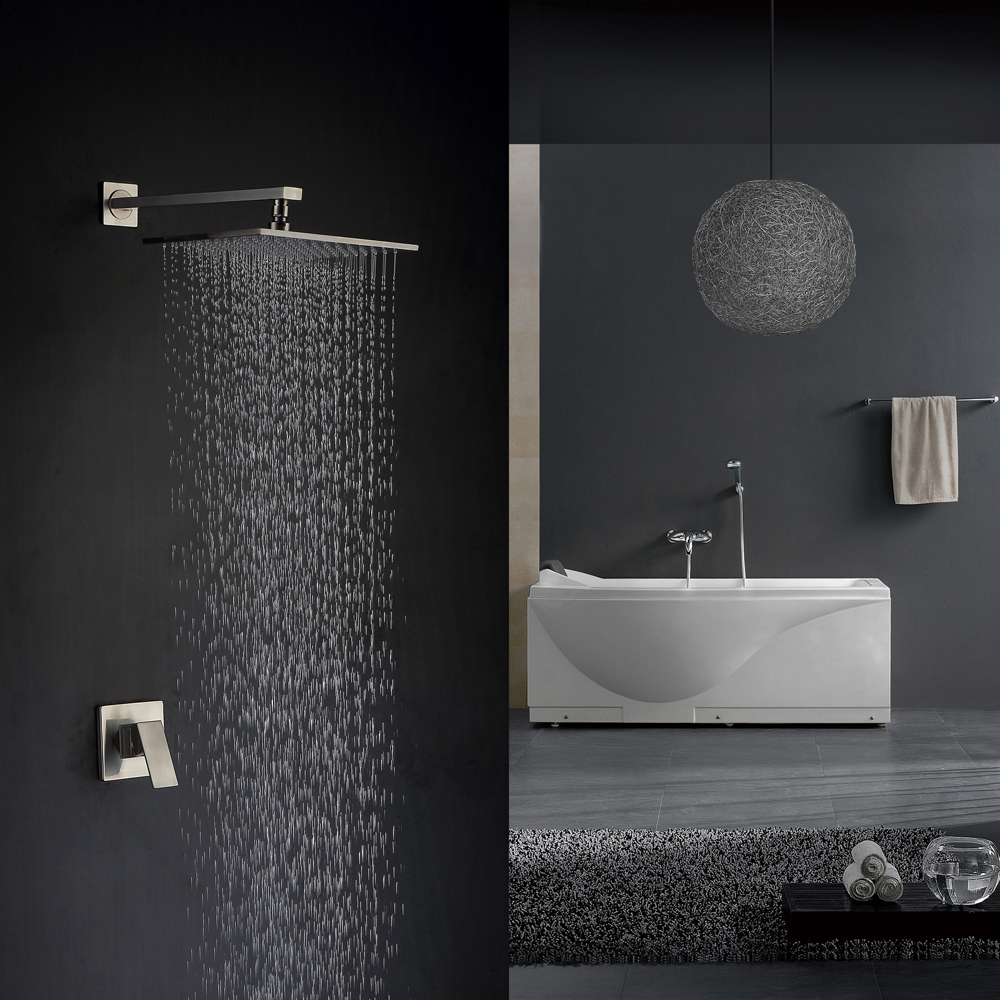 

Brushed Nickel 1-Handle Concealed Shower System with Wall Mounted Square Shower Head