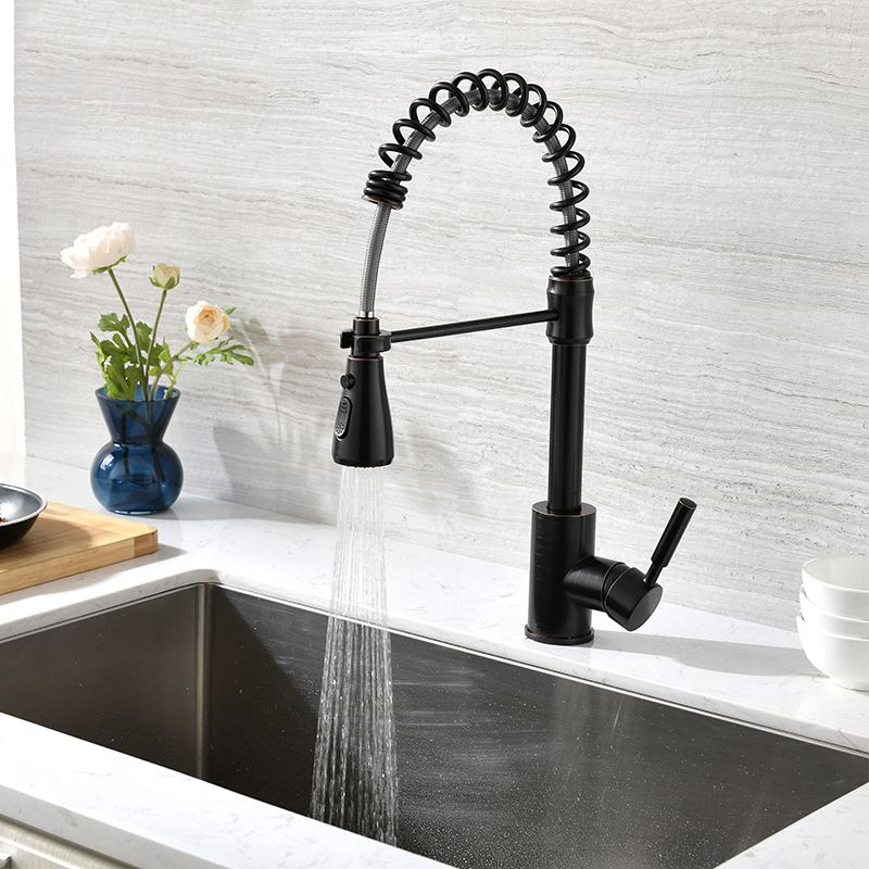 

Modern Single Handle Spring Pull Out Kitchen Faucet 2-Function Sprayer Antique Black