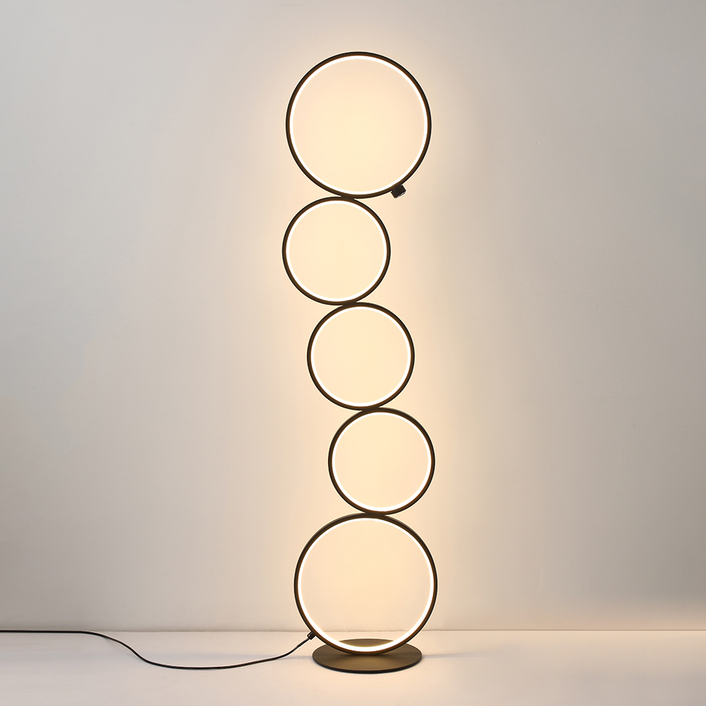 Black LED Floor Lamp 5-Ring Novelty Dimmable Standing Lamp